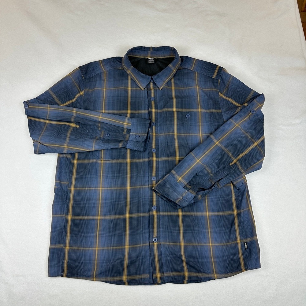 REI Co-op Mens XL Blue Plaid Long Sleeve Button Down Hiking Shirt Ripstop Vented - Picture 2 of 15